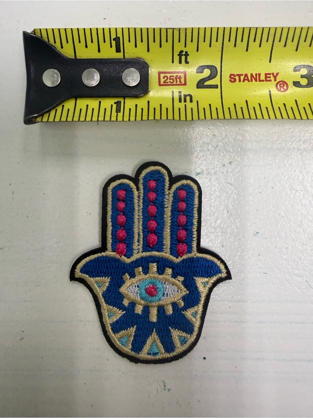 Embroidered Hamsa Hand Patch in Blue and Pink - Unbranded